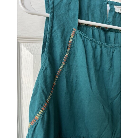 World Market Tiered Teal Sleeveless Women’s Top Embroidered Peplum Boho Sz S/M - Picture 2 of 8